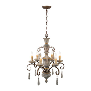 LightFixturesUSA-French Country Antique Weathered Wood Candle Chandelier-Chandelier-22.6 in-