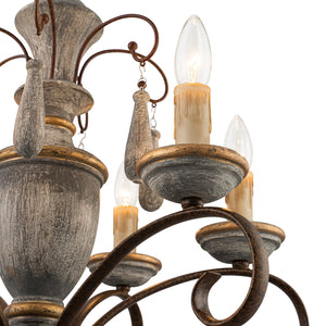 LightFixturesUSA-French Country Antique Weathered Wood Candle Chandelier-Chandelier-22.6 in-