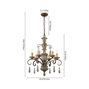 LightFixturesUSA-French Country Antique Weathered Wood Candle Chandelier-Chandelier-22.6 in-