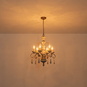 LightFixturesUSA-French Country Antique Weathered Wood Candle Chandelier-Chandelier-22.6 in-