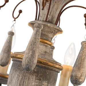 LightFixturesUSA-French Country Antique Weathered Wood Candle Chandelier-Chandelier-22.6 in-