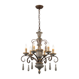 LightFixturesUSA-French Country Antique Weathered Wood Candle Chandelier-Chandelier-22.6 in-