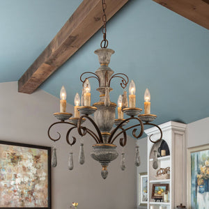 LightFixturesUSA-French Country Antique Weathered Wood Candle Chandelier-Chandelier-22.6 in-
