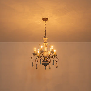 LightFixturesUSA-French Country Antique Weathered Wood Candle Chandelier-Chandelier-22.6 in-