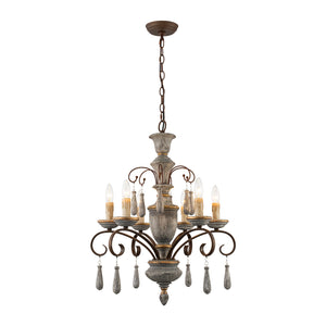 LightFixturesUSA-French Country Antique Weathered Wood Candle Chandelier-Chandelier-22.6 in-