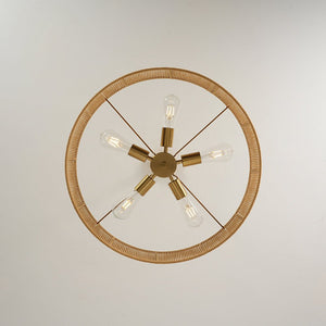 LightFixturesUSA - French Country Brown Woven Rope Wide Drum Semi Flush Chandelier - Chandelier - 23.6 in - 