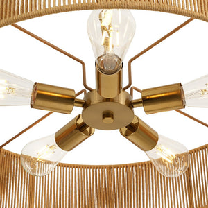 LightFixturesUSA - French Country Brown Woven Rope Wide Drum Semi Flush Chandelier - Chandelier - 23.6 in - 