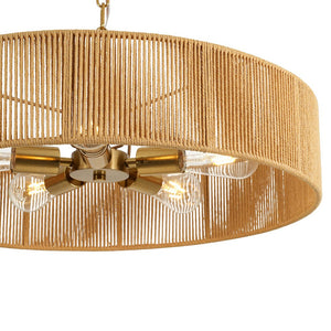 LightFixturesUSA - French Country Brown Woven Rope Wide Drum Semi Flush Chandelier - Chandelier - 23.6 in - 