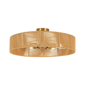 LightFixturesUSA - French Country Brown Woven Rope Wide Drum Semi Flush Chandelier - Chandelier - 23.6 in - 