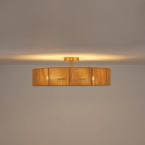 LightFixturesUSA - French Country Brown Woven Rope Wide Drum Semi Flush Chandelier - Chandelier - 23.6 in - 