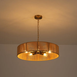 LightFixturesUSA - French Country Brown Woven Rope Wide Drum Semi Flush Chandelier - Chandelier - 23.6 in - 