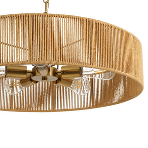 LightFixturesUSA - French Country Brown Woven Rope Wide Drum Semi Flush Chandelier - Chandelier - 23.6 in - 