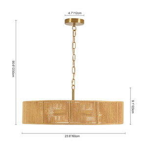 LightFixturesUSA - French Country Brown Woven Rope Wide Drum Semi Flush Chandelier - Chandelier - 23.6 in - 