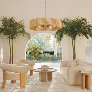 LightFixturesUSA - French Country Brown Woven Rope Wide Drum Semi Flush Chandelier - Chandelier - 23.6 in - 