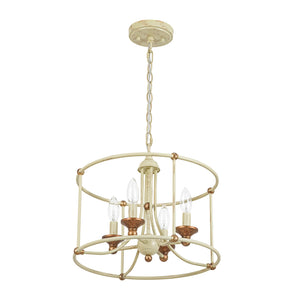 LightFixturesUSA-French Country Distressed Beige Metal Drum Candle Cage Pendant-Chandelier-15.7 in-