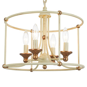 LightFixturesUSA-French Country Distressed Beige Metal Drum Candle Cage Pendant-Chandelier-15.7 in-