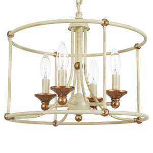 LightFixturesUSA-French Country Distressed Beige Metal Drum Candle Cage Pendant-Chandelier-15.7 in-
