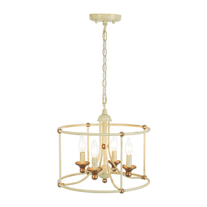 LightFixturesUSA-French Country Distressed Beige Metal Drum Candle Cage Pendant-Chandelier-15.7 in-