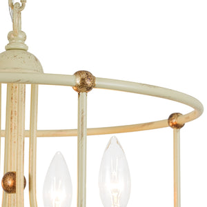 LightFixturesUSA-French Country Distressed Beige Metal Drum Candle Cage Pendant-Chandelier-15.7 in-