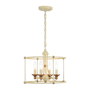 LightFixturesUSA-French Country Distressed Beige Metal Drum Candle Cage Pendant-Chandelier-15.7 in-