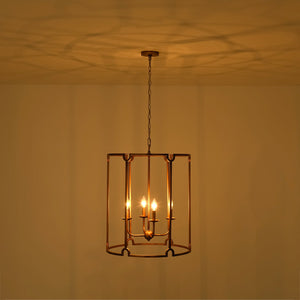 LightFixturesUSA-French Country Distressed Gold Candle Style Cylinder Lantern Chandelier-Chandelier-Gold-