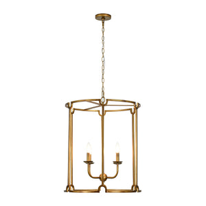 LightFixturesUSA-French Country Distressed Gold Candle Style Cylinder Lantern Chandelier-Chandelier-Gold-