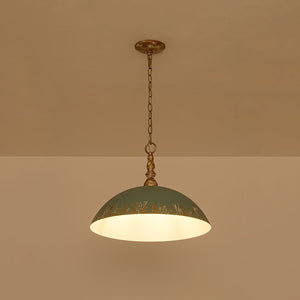 LightFixturesUSA - French Country Distressed Teal Gold Flat Dome Metal Pendant - Pendant Light - 18.5 in (Pre - Order) - 