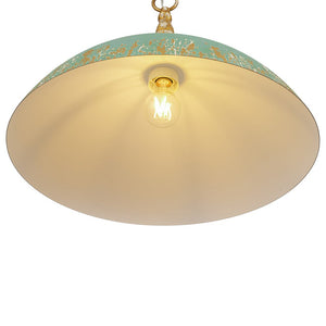 LightFixturesUSA - French Country Distressed Teal Gold Flat Dome Metal Pendant - Pendant Light - 18.5 in (Pre - Order) - 