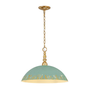 LightFixturesUSA - French Country Distressed Teal Gold Flat Dome Metal Pendant - Pendant Light - 18.5 in (Pre - Order) - 