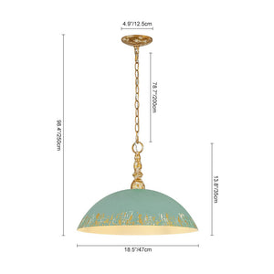 LightFixturesUSA - French Country Distressed Teal Gold Flat Dome Metal Pendant - Pendant Light - 18.5 in (Pre - Order) - 