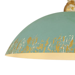 LightFixturesUSA - French Country Distressed Teal Gold Flat Dome Metal Pendant - Pendant Light - 18.5 in (Pre - Order) - 