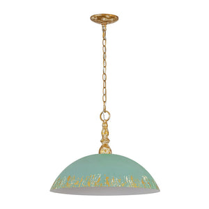 LightFixturesUSA - French Country Distressed Teal Gold Flat Dome Metal Pendant - Pendant Light - 18.5 in (Pre - Order) - 