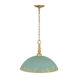 LightFixturesUSA - French Country Distressed Teal Gold Flat Dome Metal Pendant - Pendant Light - 18.5 in (Pre - Order) - 