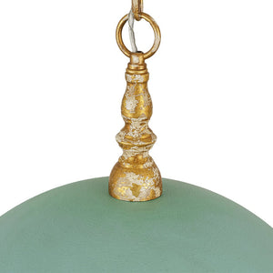 LightFixturesUSA - French Country Distressed Teal Gold Flat Dome Metal Pendant - Pendant Light - 18.5 in (Pre - Order) - 
