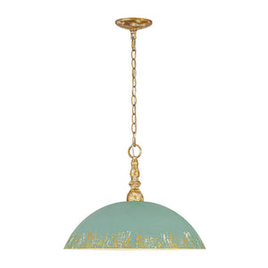 LightFixturesUSA - French Country Distressed Teal Gold Flat Dome Metal Pendant - Pendant Light - 18.5 in (Pre - Order) - 