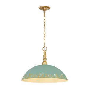 LightFixturesUSA - French Country Distressed Teal Gold Flat Dome Metal Pendant - Pendant Light - 18.5 in (Pre - Order) - 
