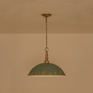 LightFixturesUSA - French Country Distressed Teal Gold Flat Dome Metal Pendant - Pendant Light - 18.5 in (Pre - Order) - 