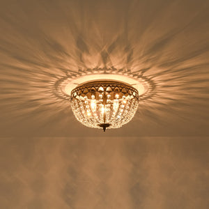 LightFixturesUSA-French Country Empire Draped Crystal Cage Semi Flush Mount-Ceiling Light-15.7 in-