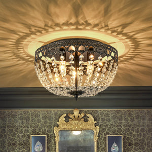 LightFixturesUSA-French Country Empire Draped Crystal Cage Semi Flush Mount-Ceiling Light-15.7 in-