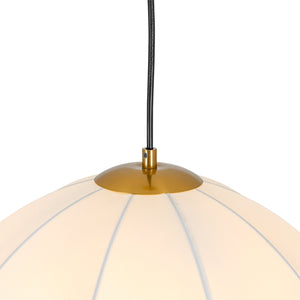 LightFixturesUSA-French Country Flower White Pleated Fabric Scalloped Cage Pendant-Chandelier-Brass-