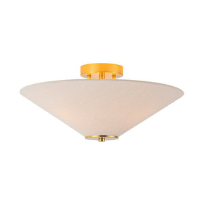 LightFixturesUSA - French Country Ivory Linen Conical Cage Semi Flush Mount - Ceiling Light - 17.7 in - 