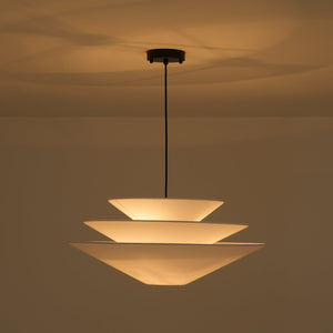 LightFixturesUSA-French Country Tiered White Fabric Conical Cage Chandelier-Ceiling Light-23.6 in-