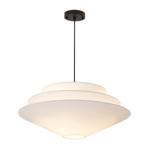 LightFixturesUSA-French Country Tiered White Fabric Conical Cage Chandelier-Ceiling Light-23.6 in-