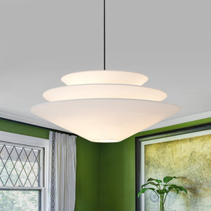 LightFixturesUSA-French Country Tiered White Fabric Conical Cage Chandelier-Ceiling Light-23.6 in-