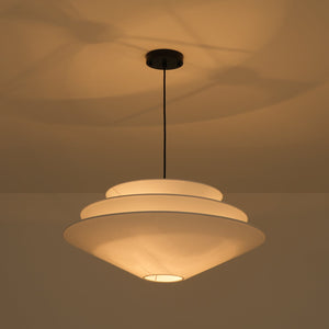 LightFixturesUSA-French Country Tiered White Fabric Conical Cage Chandelier-Ceiling Light-23.6 in-