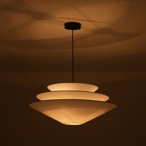 LightFixturesUSA-French Country Tiered White Fabric Conical Cage Chandelier-Ceiling Light-23.6 in-