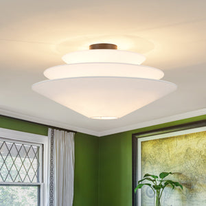 LightFixturesUSA-French Country Tiered White Fabric Conical Cage Chandelier-Ceiling Light-23.6 in-