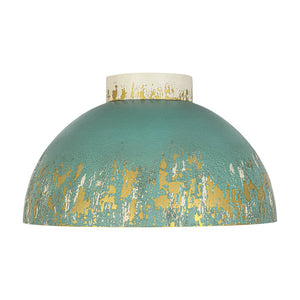 LightFixturesUSA - French Country Weathered Gilded Patina Teal Dome Flush Mount - Pendant Light - 13.8 in - 