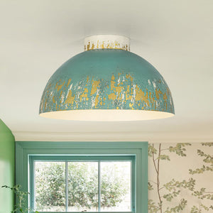 LightFixturesUSA - French Country Weathered Gilded Patina Teal Dome Flush Mount - Pendant Light - 13.8 in - 