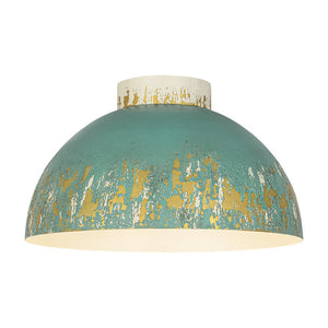 LightFixturesUSA - French Country Weathered Gilded Patina Teal Dome Flush Mount - Pendant Light - 13.8 in - 